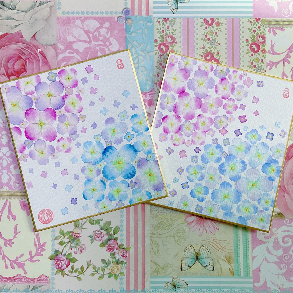 紫陽花*大きいお花 イラスト 色紙 原画