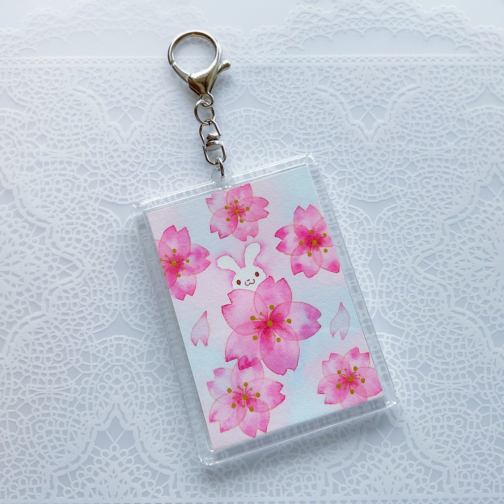 ミニ原画キーホルダー「桜うさぎ」