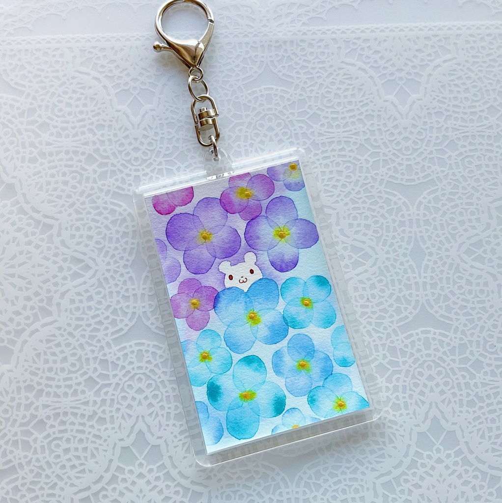 ミニ原画キーホルダー「紫陽花くま」