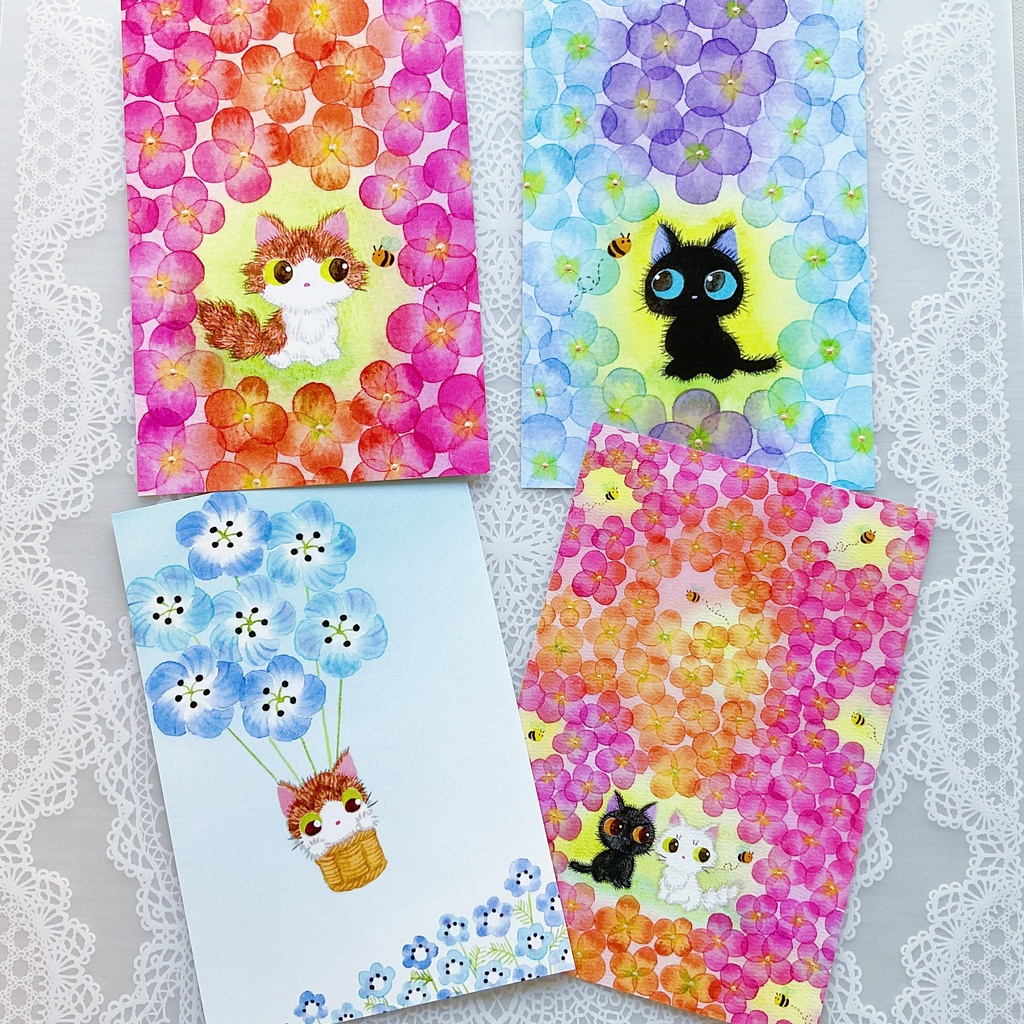 ポストカード4枚セット「花とねこ」