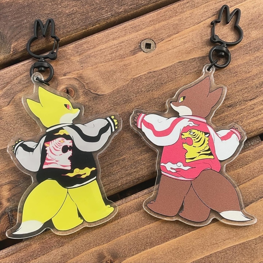 両面「スカジャンきつね」アクリルキーホルダー