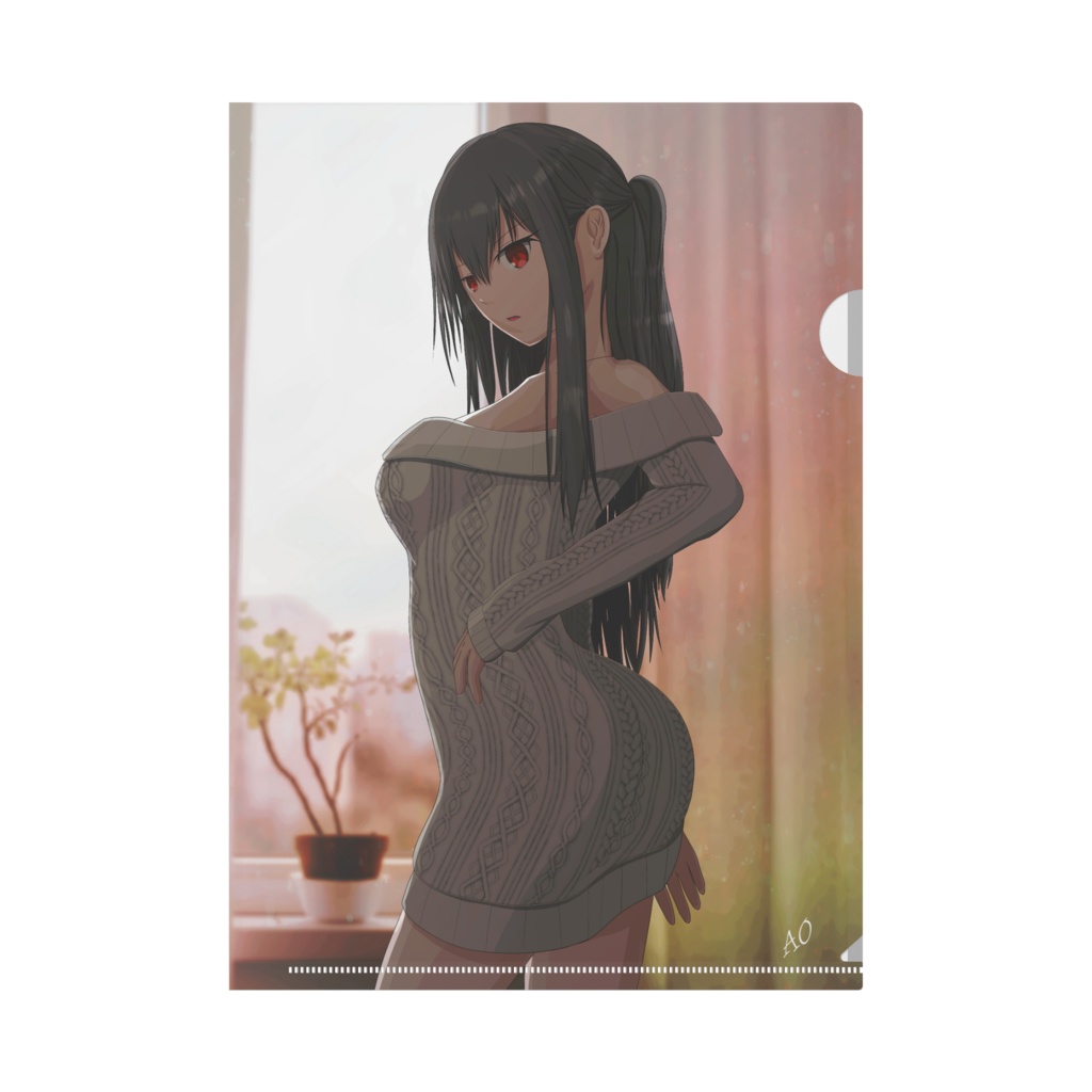 黒髪赤眼美少女 A4クリアファイル / 黑头发红眼睛的漂亮女孩 A4 透明文件 / Beautiful girl with black hair and red eyes A4 clear file