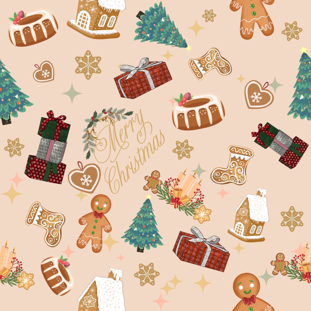 🎄 クリスマス デジタルペーパー 2枚セット｜ジンジャーブレッド＆くまさん｜GoodNotes・手帳デコ・コラージュ素材