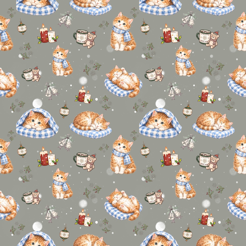 ねこクリスマス♡冬色の可愛いデジタルシームレスパターン 4色セット