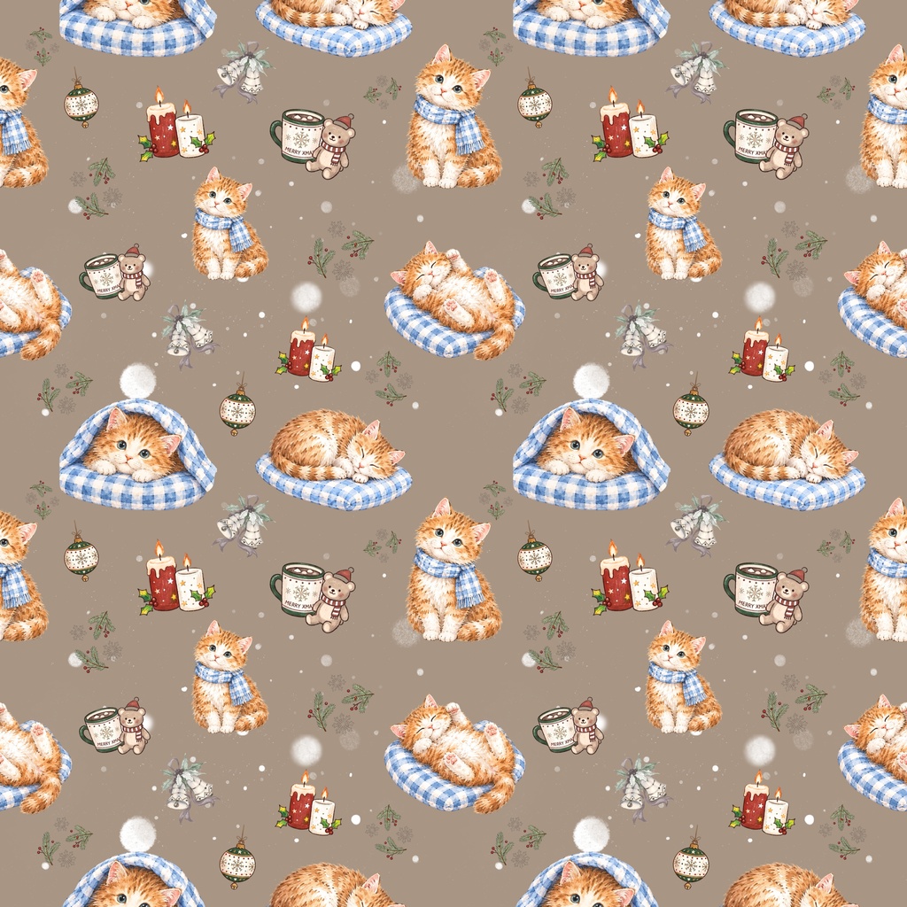 ねこクリスマス♡冬色の可愛いデジタルシームレスパターン 4色セット