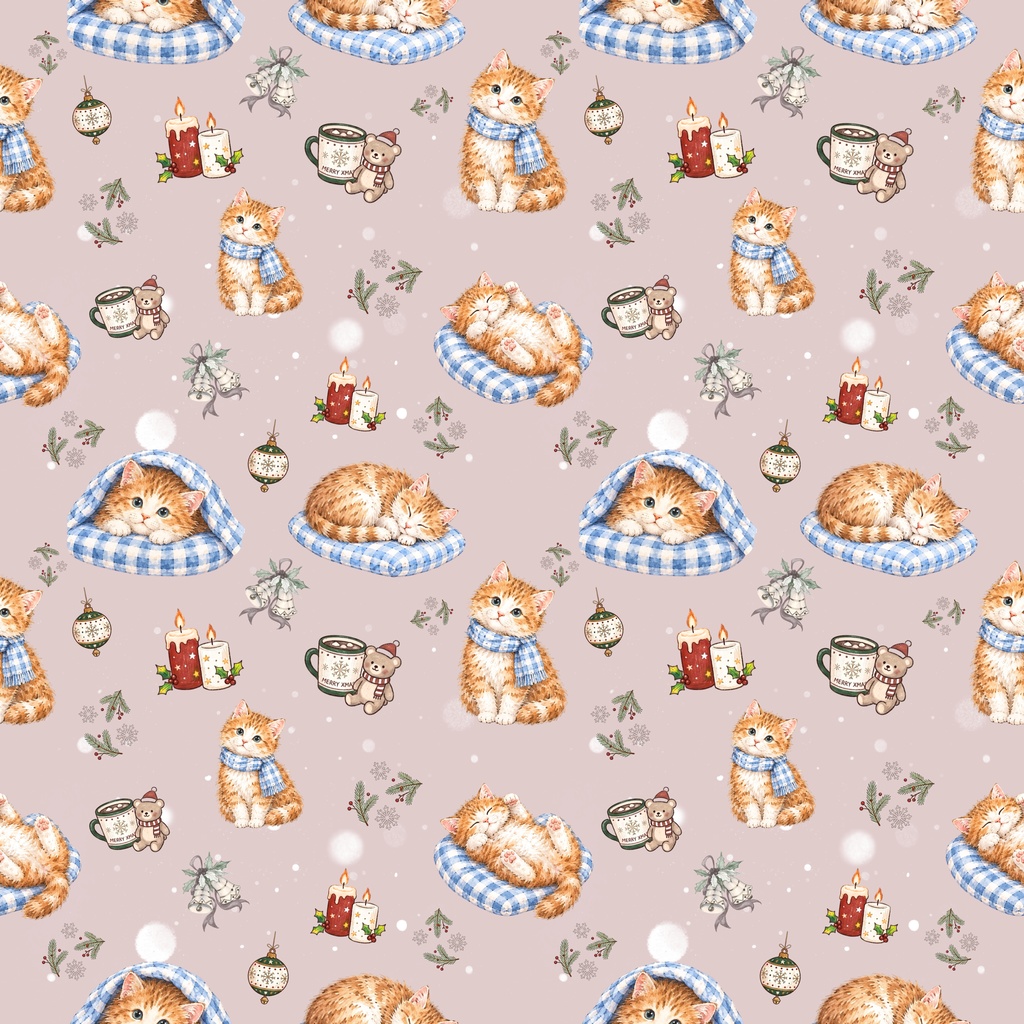 ねこクリスマス♡冬色の可愛いデジタルシームレスパターン 4色セット