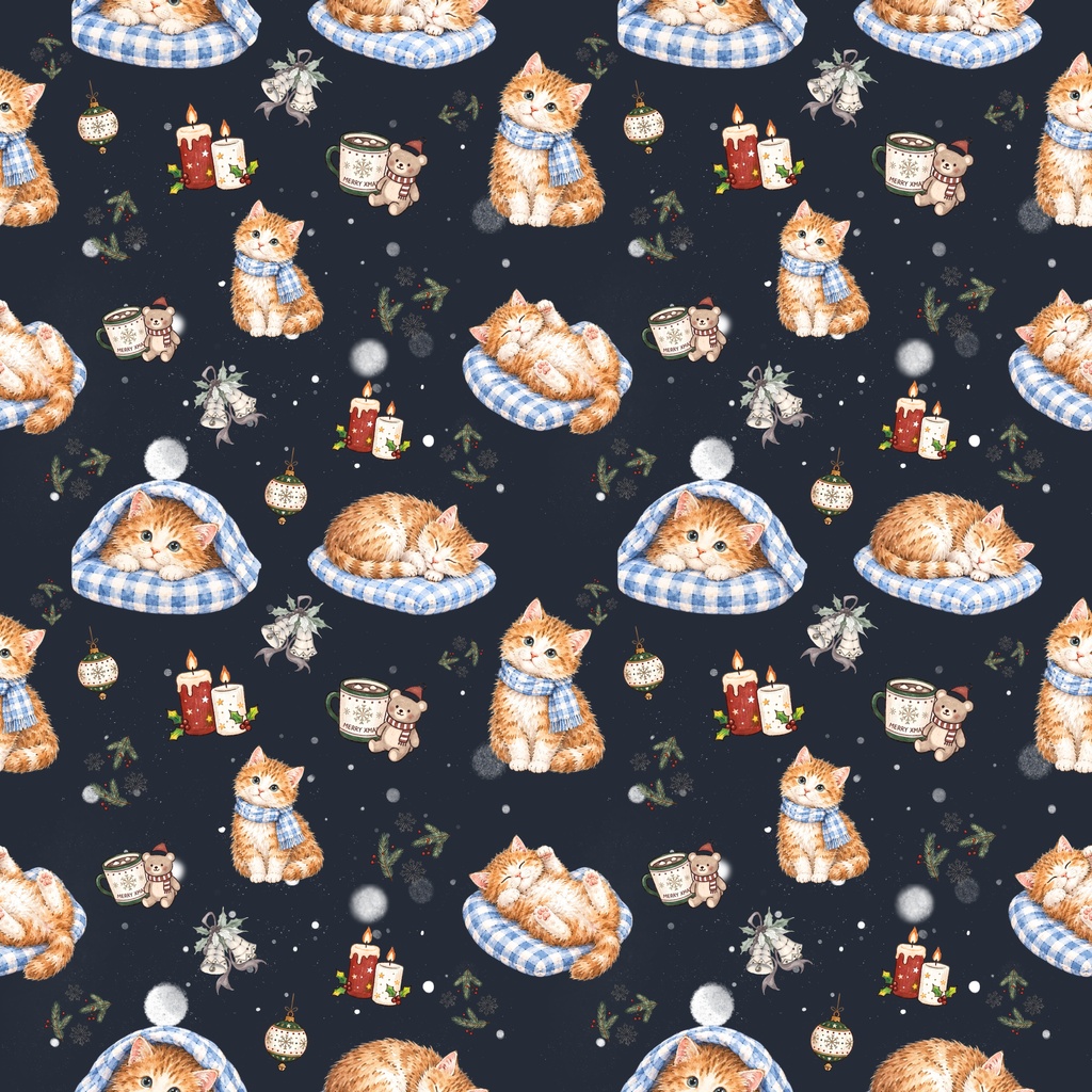 ねこクリスマス♡冬色の可愛いデジタルシームレスパターン 4色セット