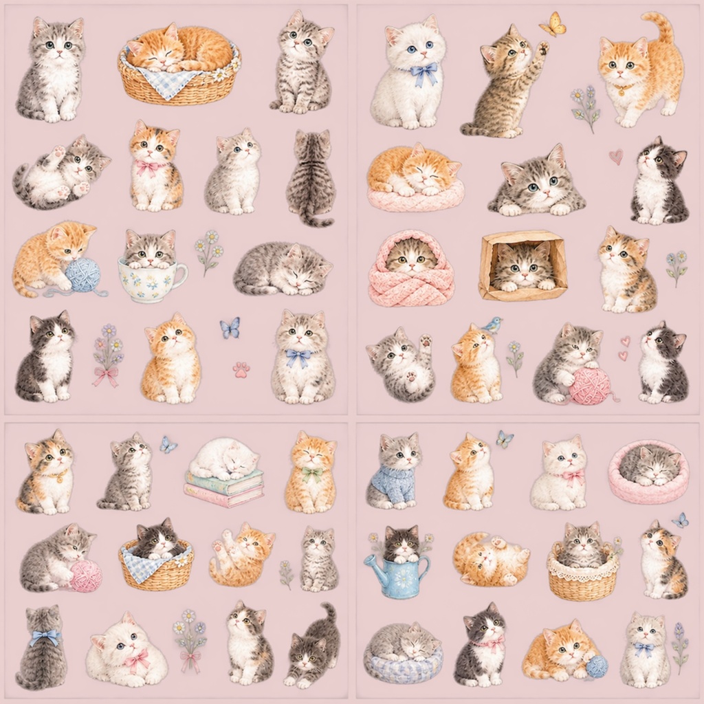 ⁠ねこ♡ねこ【デジタルステッカー】ふわふわ子猫の日常コレクション50種類セット（PNG画像）⁠