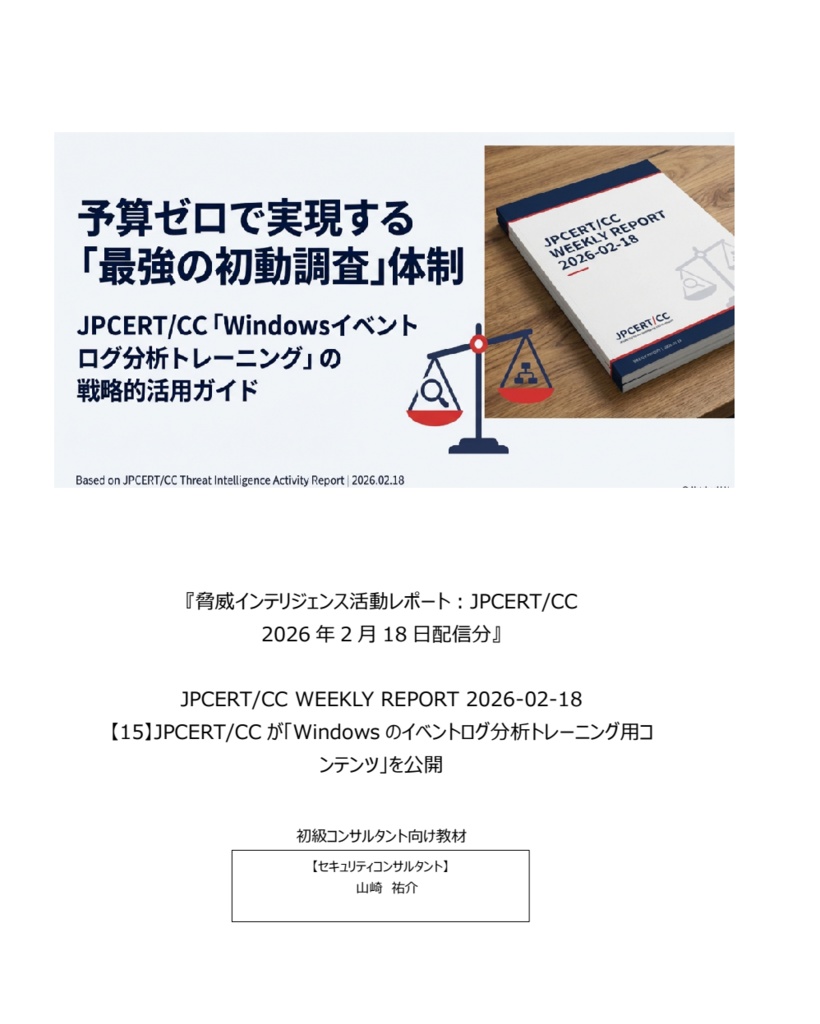 セキュリティコンサルタントの論理思考を公開情報を読み解いて学ぼう！『脅威インテリジェンス活動レポート_20260218』