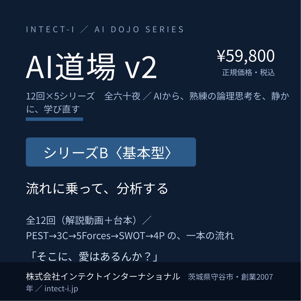 AI道場 v2【シリーズB〈基本型〉】流れに乗って、分析する（全12回・解説動画＋台本＋統合企画書）