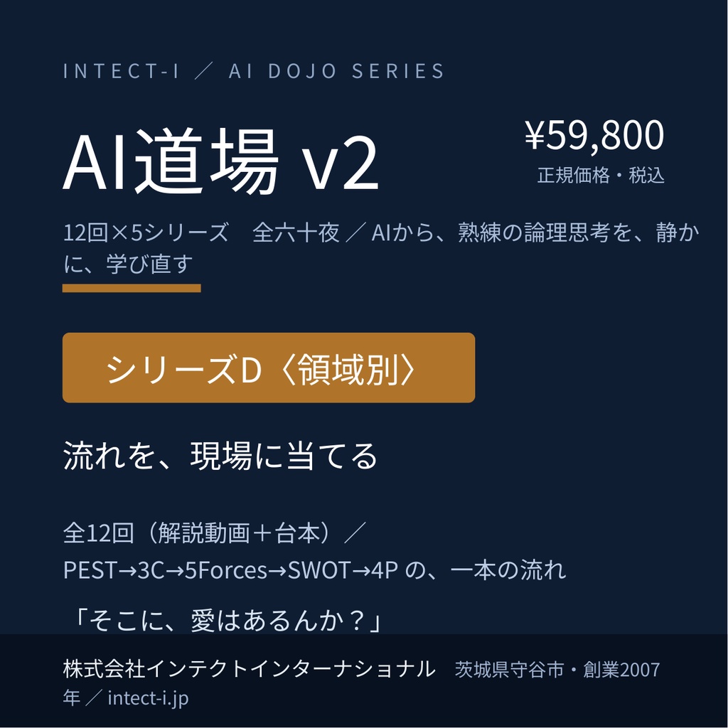AI道場 v2【シリーズD〈領域別〉】流れを、現場に当てる（全12回・解説動画＋台本＋統合企画書）