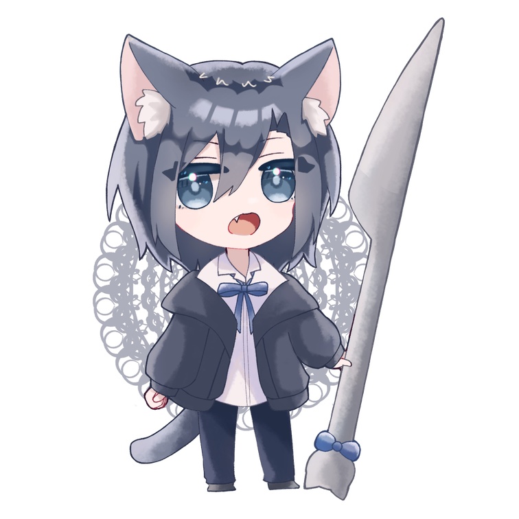 【創作アクキー】カフェ風猫耳男子 -黒髪青目-