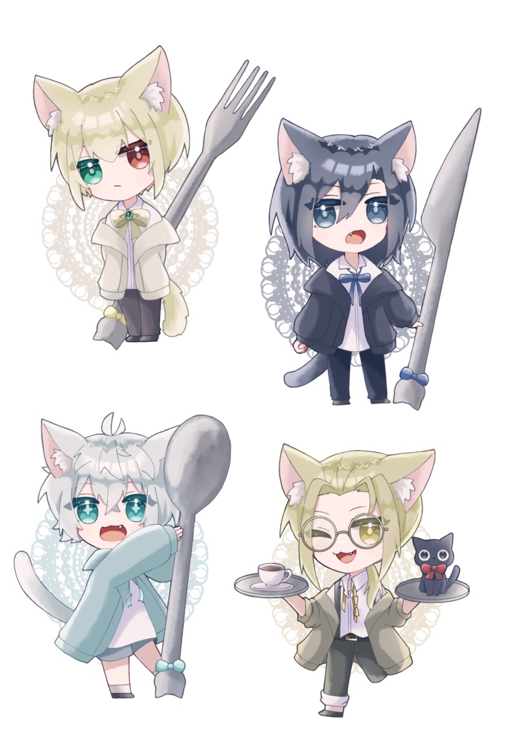 【創作アクキー】カフェ風猫耳男子 -黒髪青目-