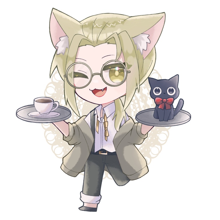 【創作アクキー】カフェ風猫耳男子 -金髪眼鏡-