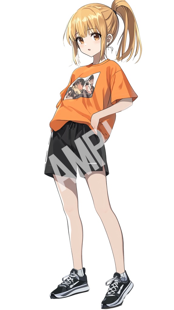 【配信用立ち絵】金髪ポニーテール01表情差分4種 PSD