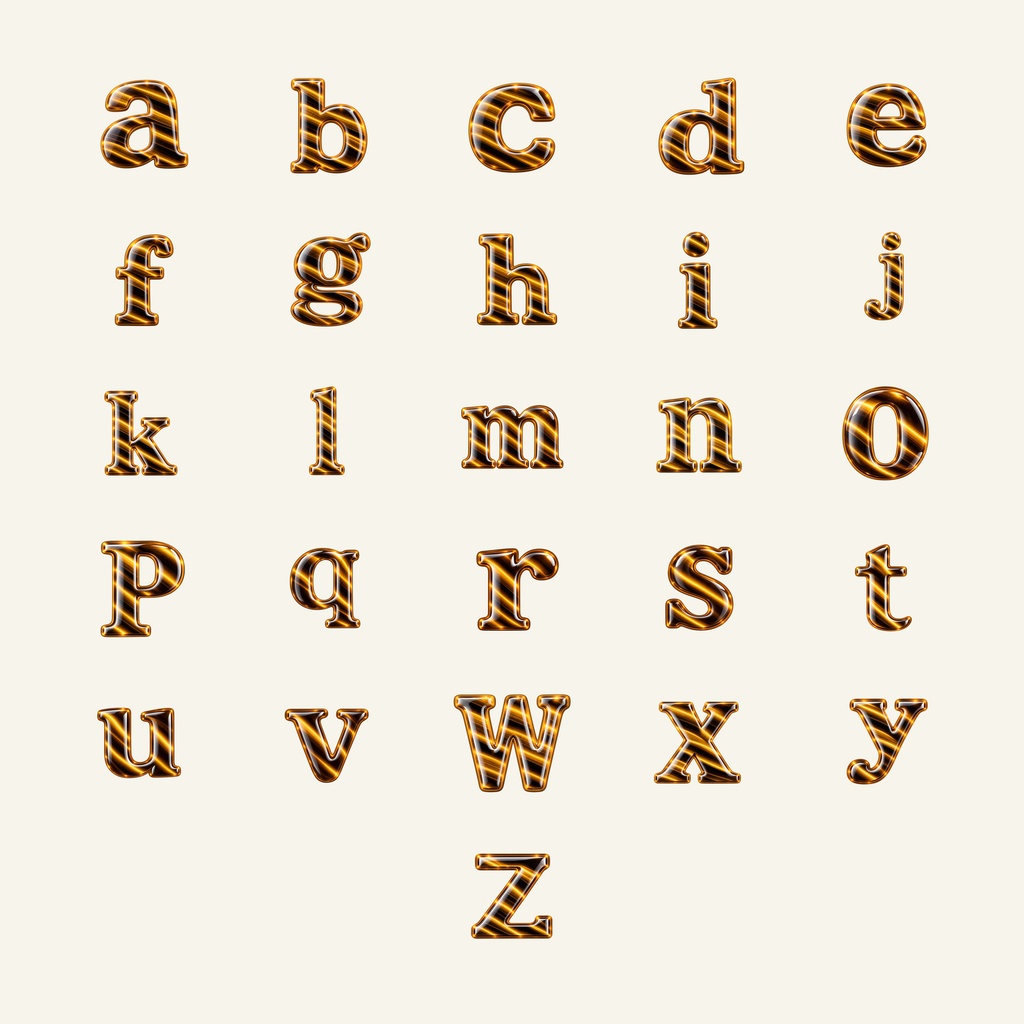 タイガーアイ天然石風 アルファベット・数字・記号セット|透過PNG 無料サンプルアリ
