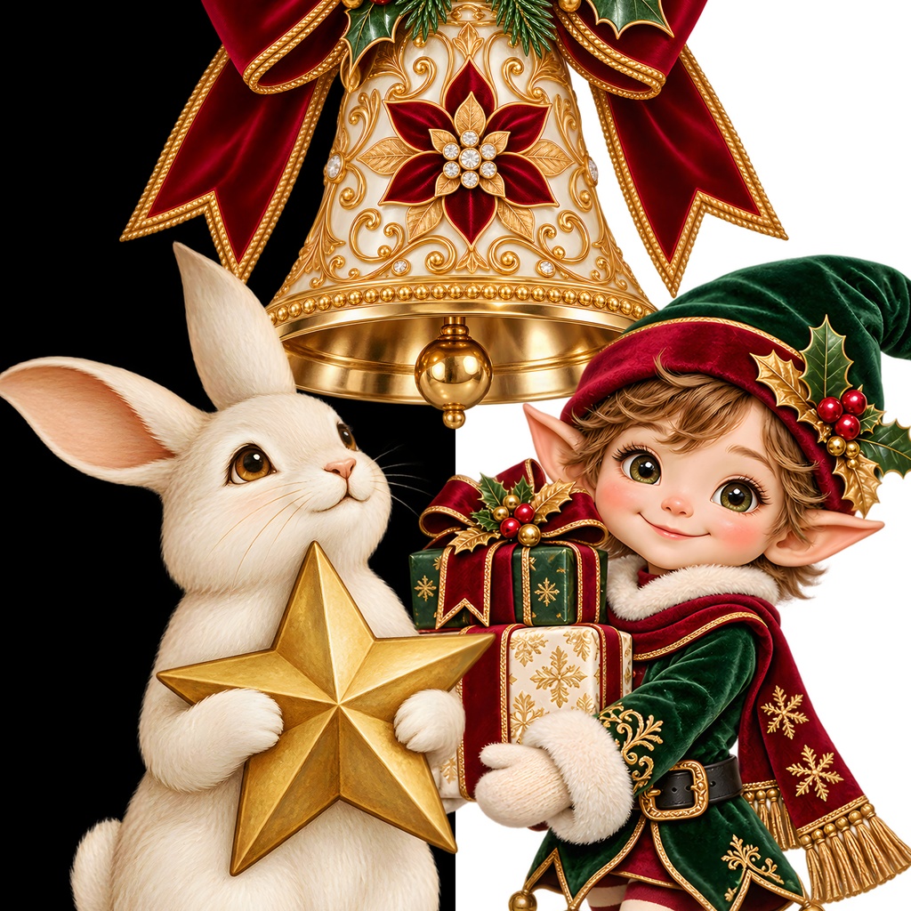 ラグジュアリークリスマス クリップアート25点セット|透過PNG