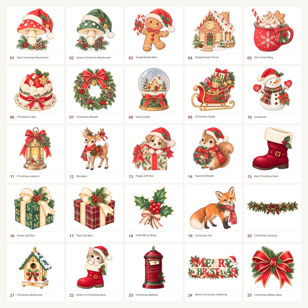 色鉛筆風クリスマスクリップアート25点セット|透過PNG|無料サンプルあり