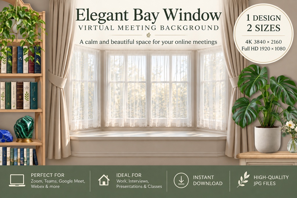 Elegant Bay Window｜バーチャルミーティング背景 4K・Full HD