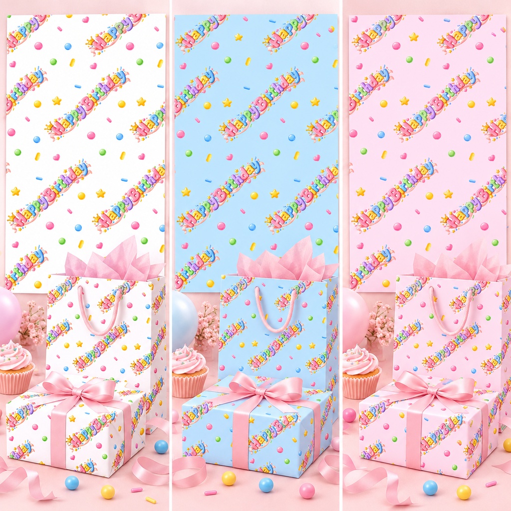 誕生日デジタルペーパー Happy Birthday Seamless Pattern パステルカラー 全9ファイル