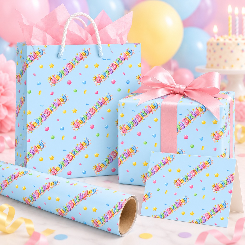 誕生日デジタルペーパー Happy Birthday Seamless Pattern パステルカラー 全9ファイル