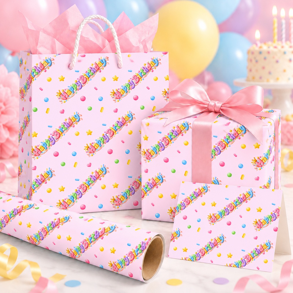 誕生日デジタルペーパー Happy Birthday Seamless Pattern パステルカラー 全9ファイル