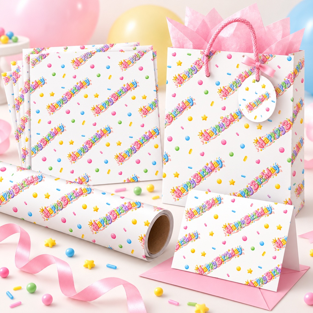 誕生日デジタルペーパー Happy Birthday Seamless Pattern パステルカラー 全9ファイル