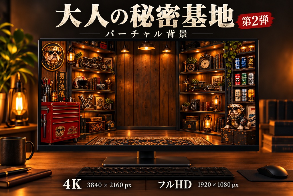 大人の秘密基地 第2弾|趣味部屋のバーチャル背景|VTuber・配信・Web会議用|4K・フルHD