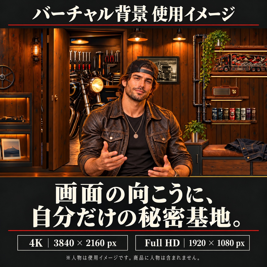 【4K・フルHD】大人の秘密基地 第4弾|バイクとデコトラの趣味部屋|配信・VTuber・通話用バーチャル背景