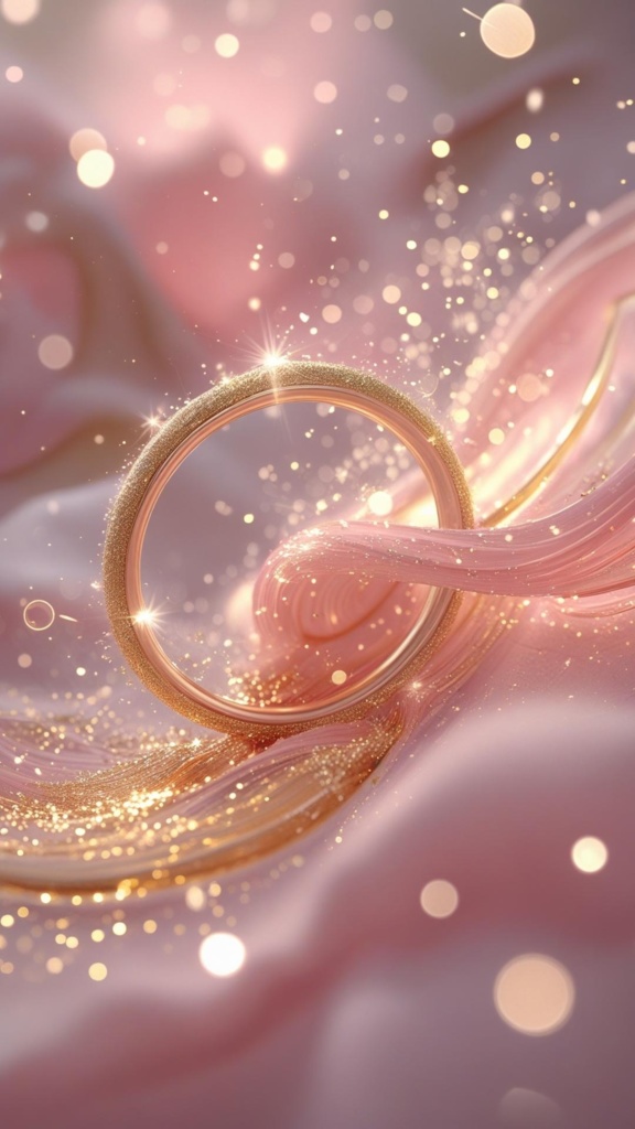 恋愛運＆縁結びアート｜永遠の愛 ピンクゴールドリングと赤い糸【スマホ壁紙／開運アート】