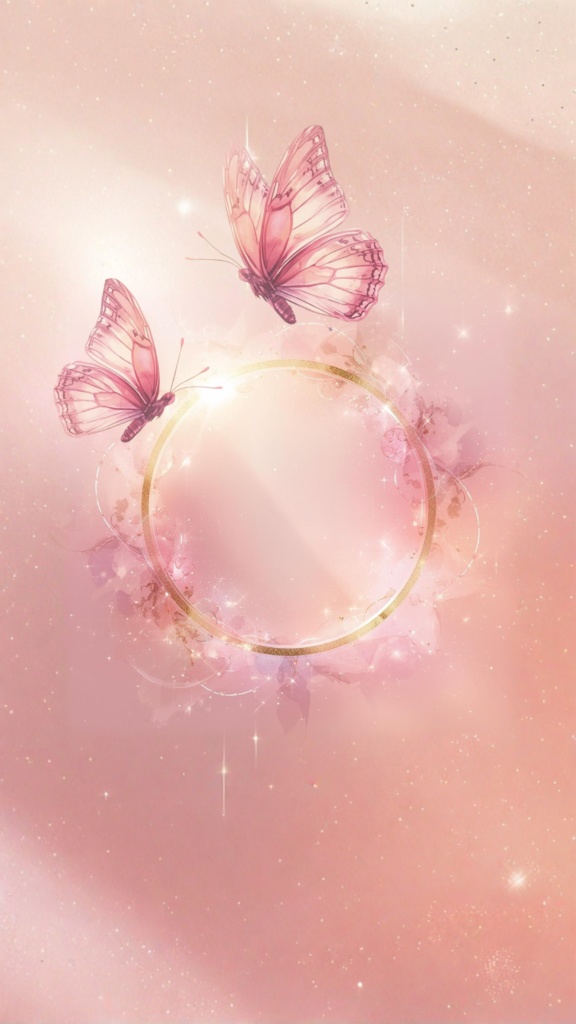 恋愛運&良縁アート|愛の再生 ピンクゴールドリングと舞い降りる蝶【スマホ壁紙/開運アート】