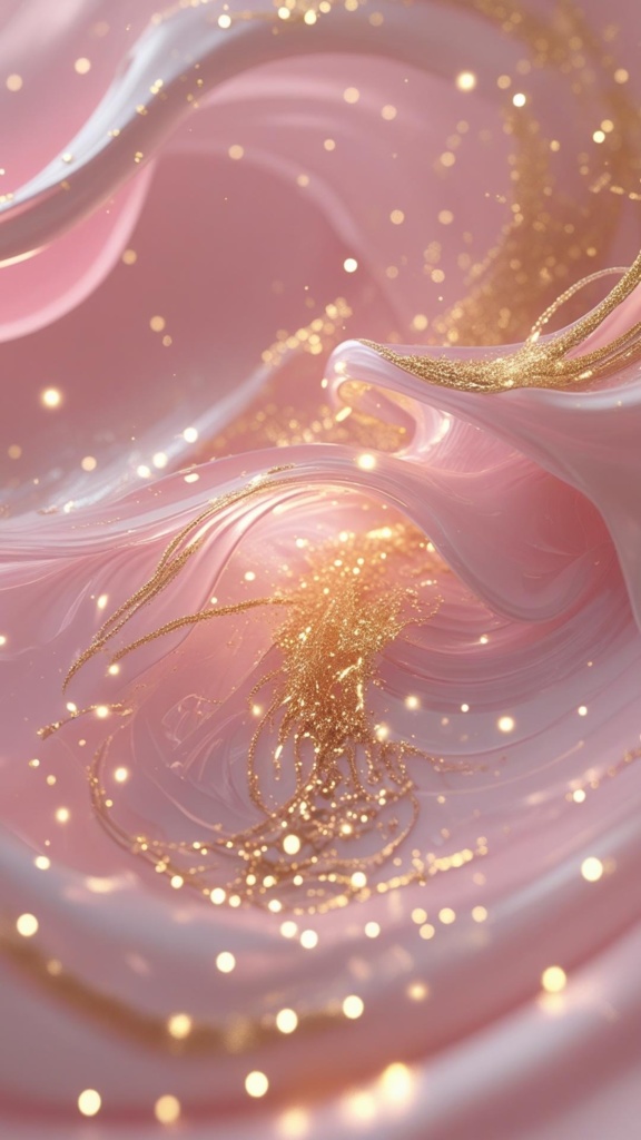 愛と豊かさの波動アート|ピンクゴールドの光が流れる幸運のエネルギー【スマホ壁紙/開運アート】