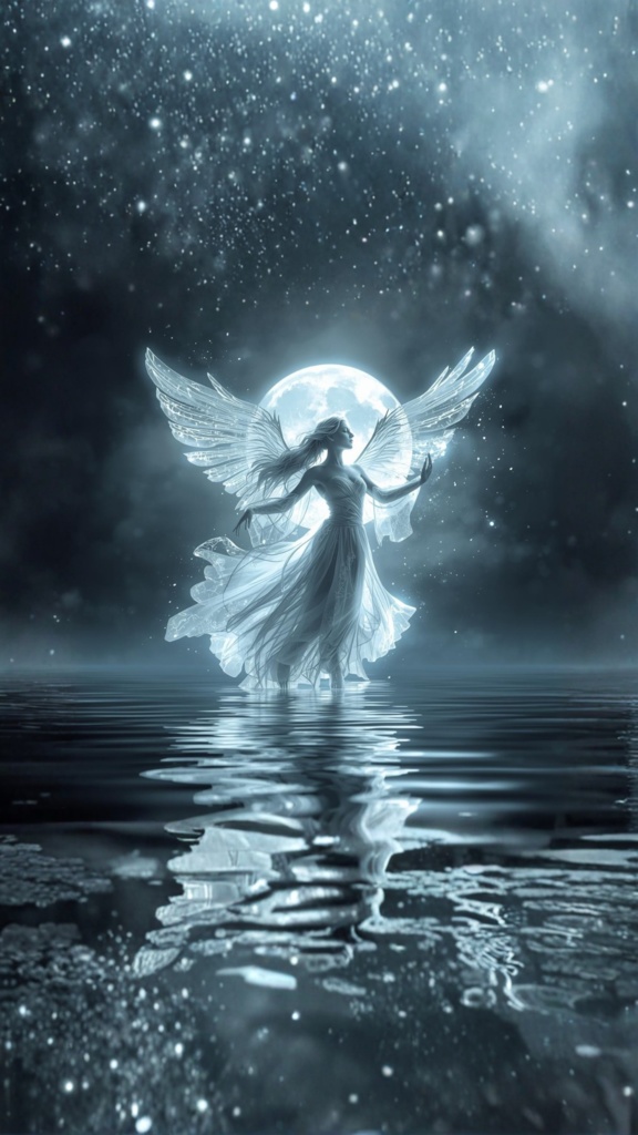 月光に舞う天使｜癒しのスマホ壁紙（開運・浄化・ヒーリング）