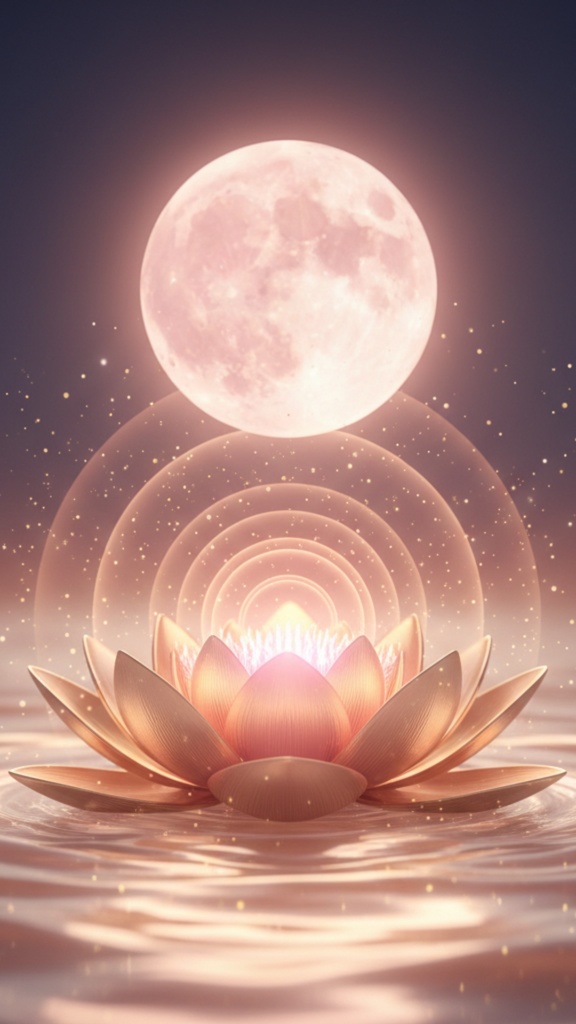 黄金の蓮と満月｜心を整える浄化と開運のスマホ壁紙