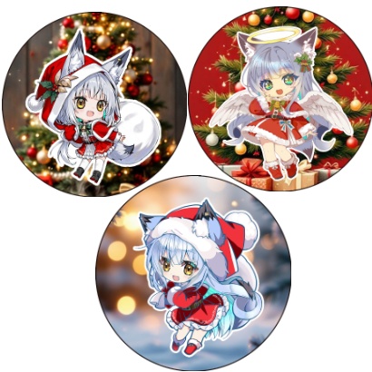 クリスマス缶バッジ58mm 3点お纏めセット(ホログラム柄4種・ノーマルタイプから選べるタイプ)