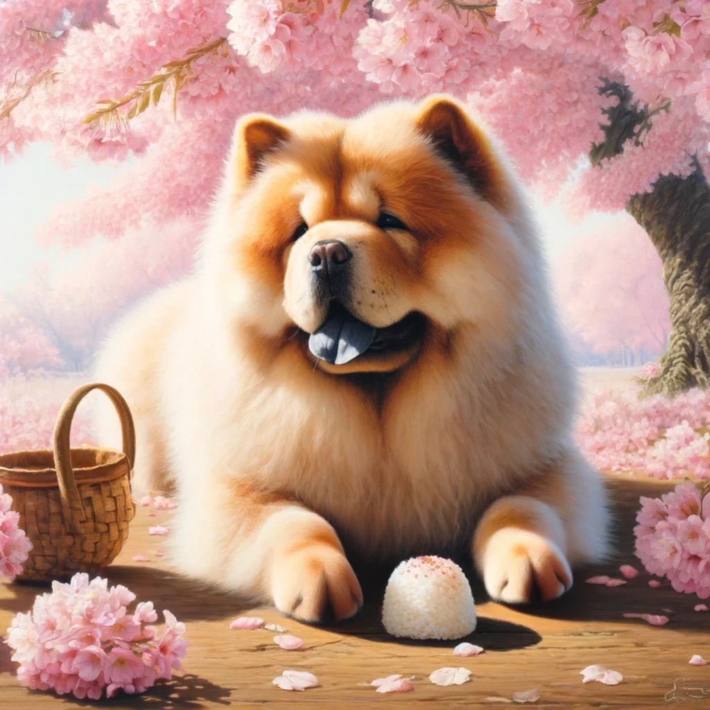 お花見するチャウチャウ