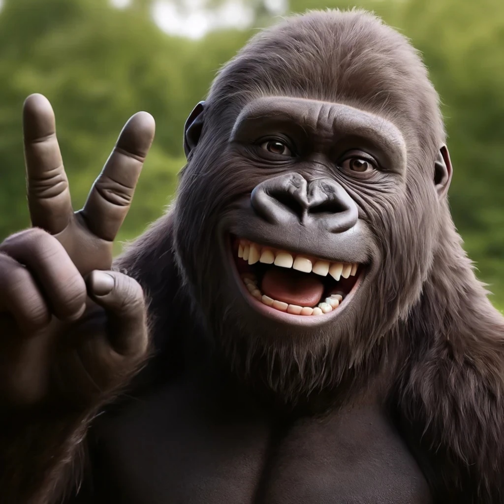 ピースするゴリラ