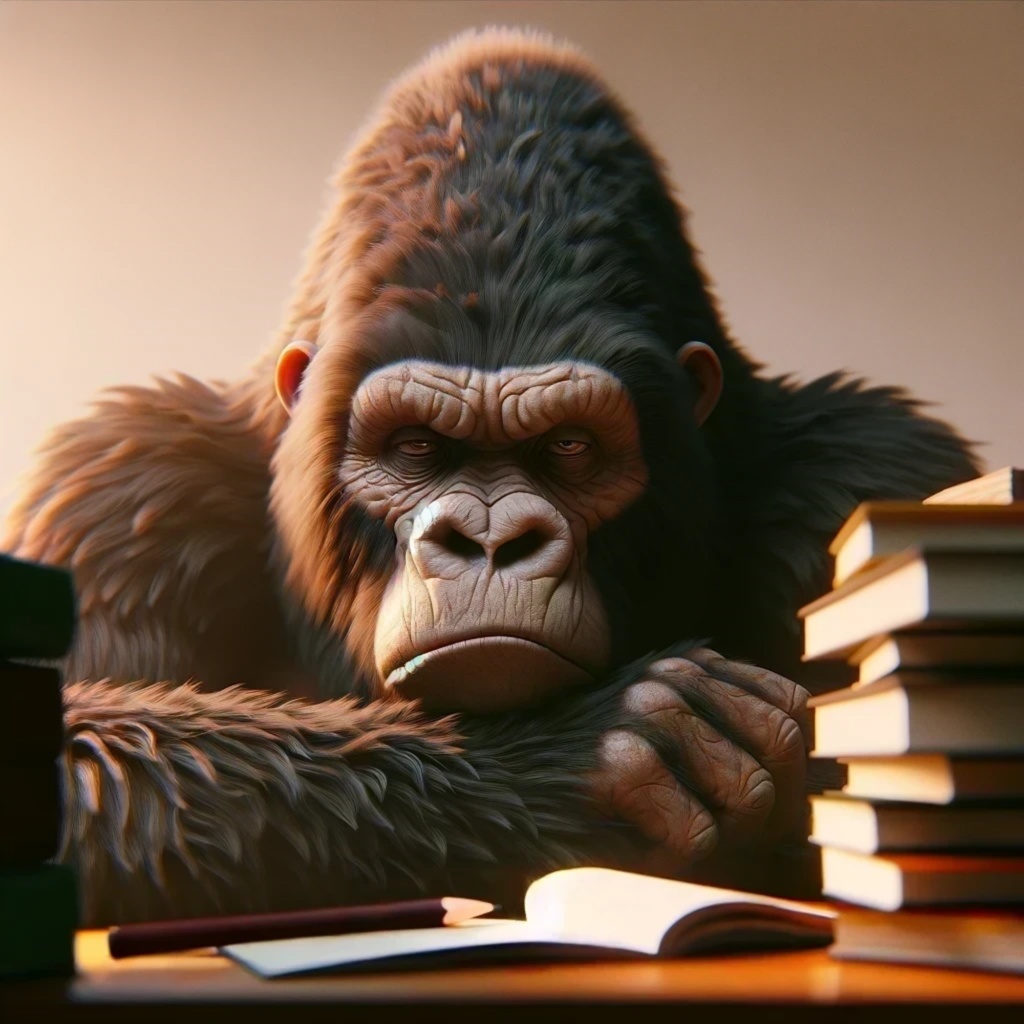 勉強疲れで眠そうなゴリラ