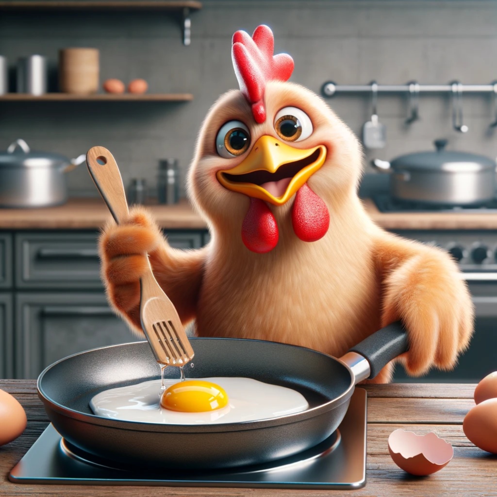 目玉焼きを作るニワトリ