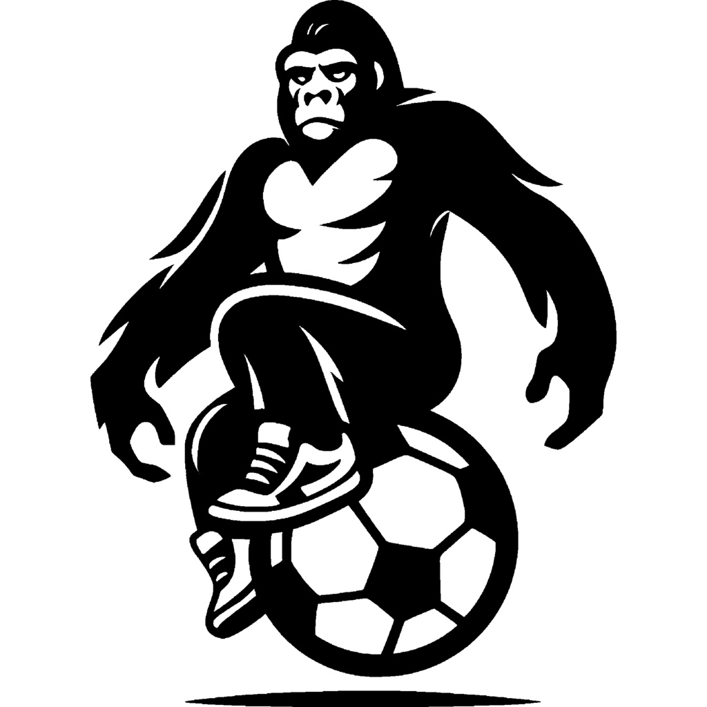 サッカーボールに乗るゴリラ