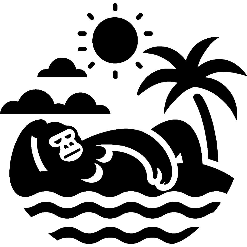 海辺で日光浴をするゴリラ