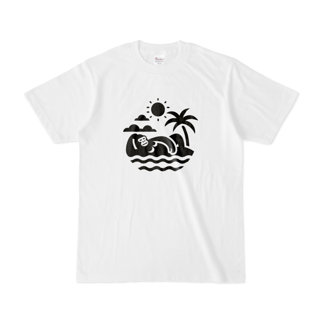 海辺で日光浴をするゴリラ