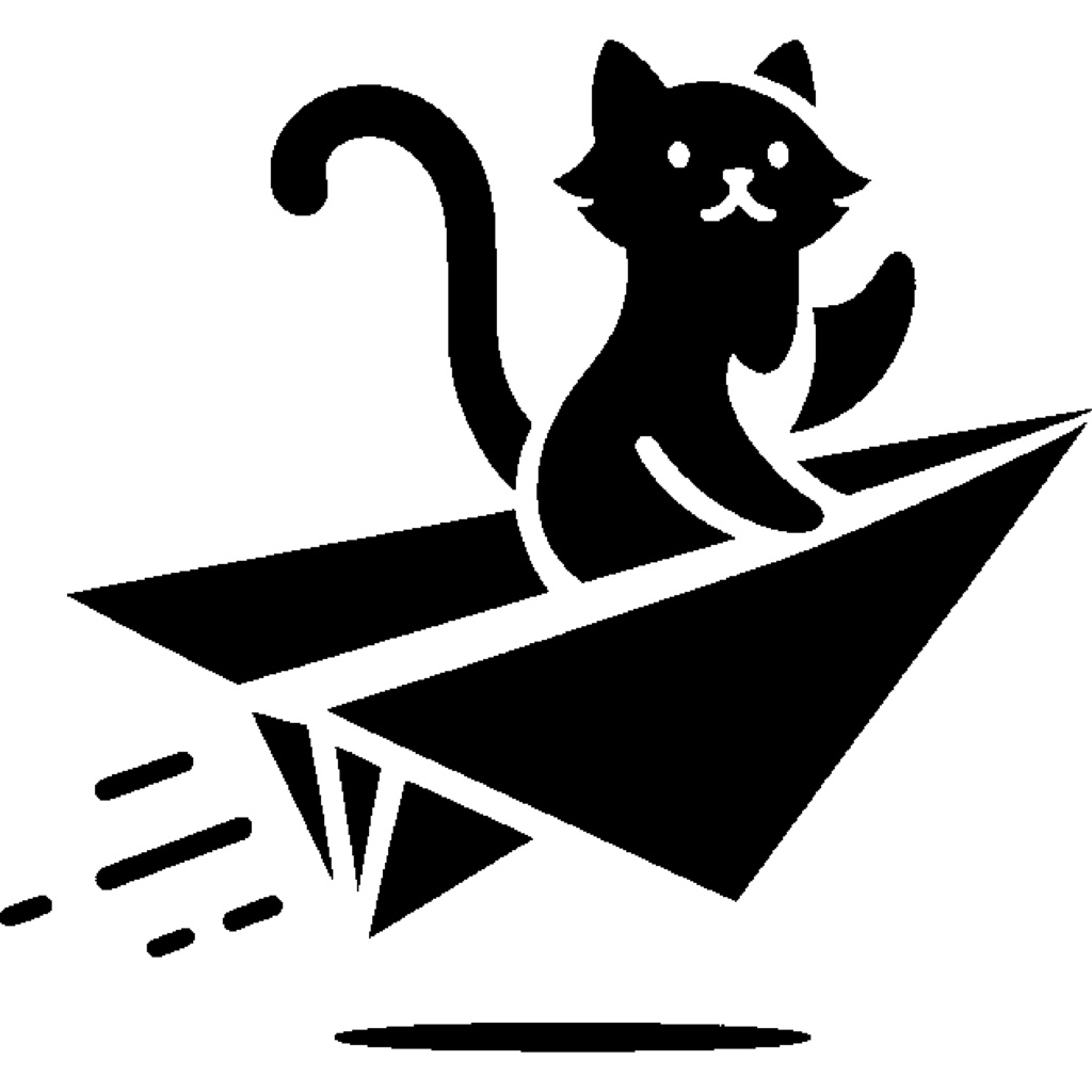 紙飛行機に乗る猫