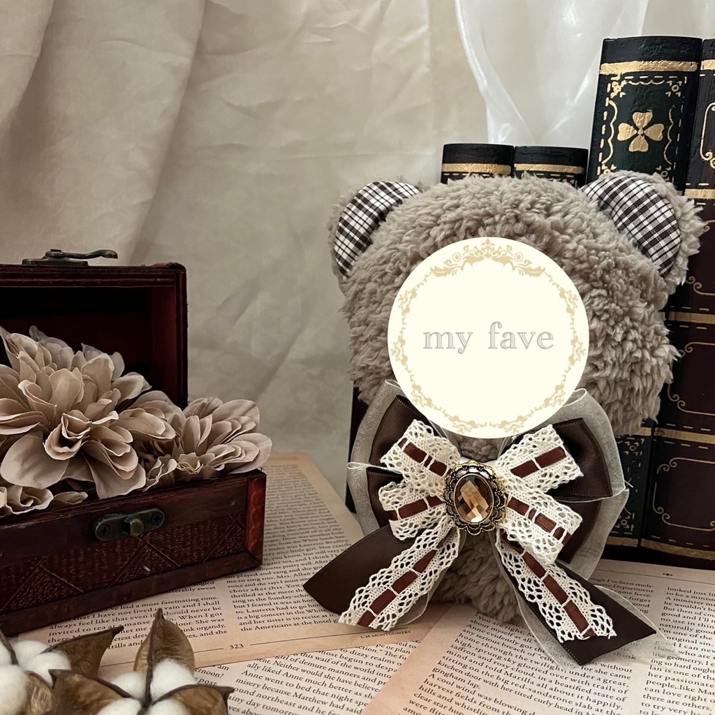 ぬい服 16cm 着ぐるみくま ブラウン チェック リボン レース アンティーク