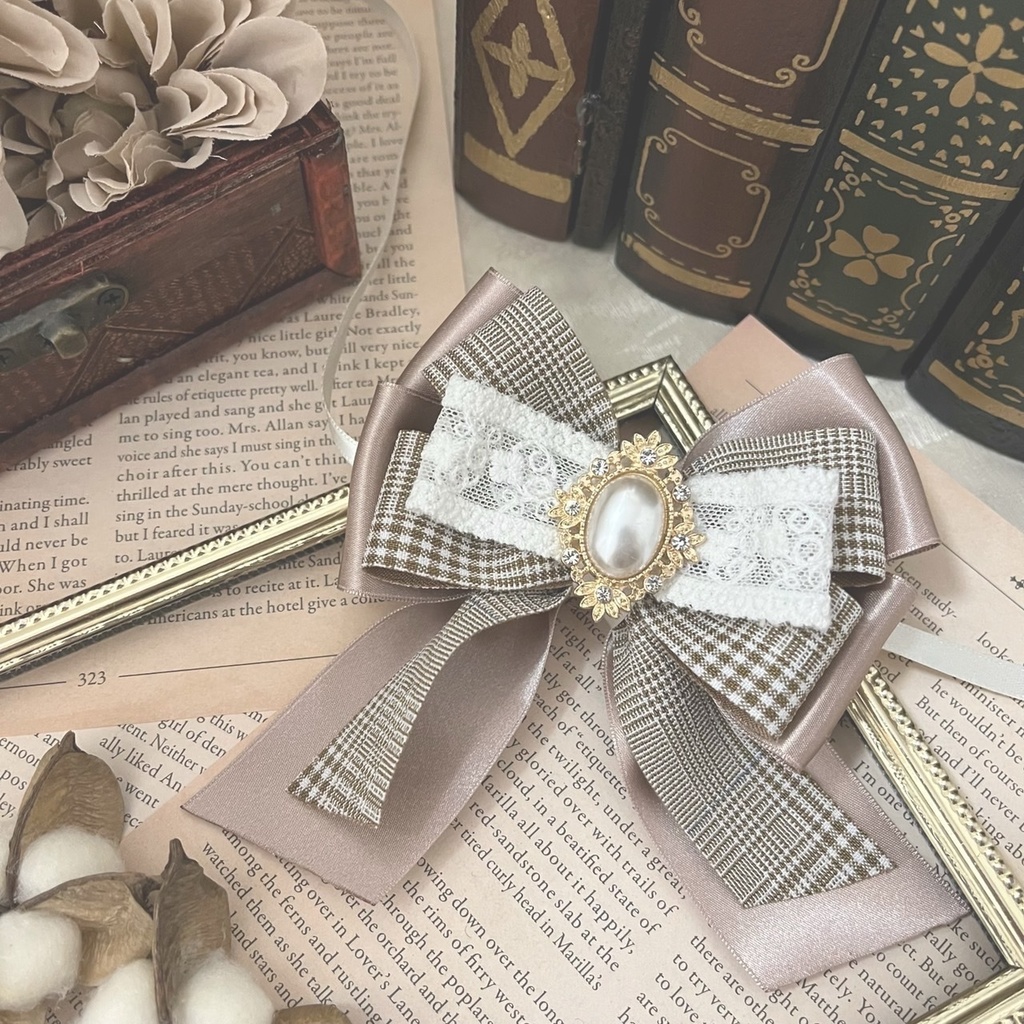 ぬい服 16cm着ぐるみくま ブラウン チェック リボン レース アンティーク