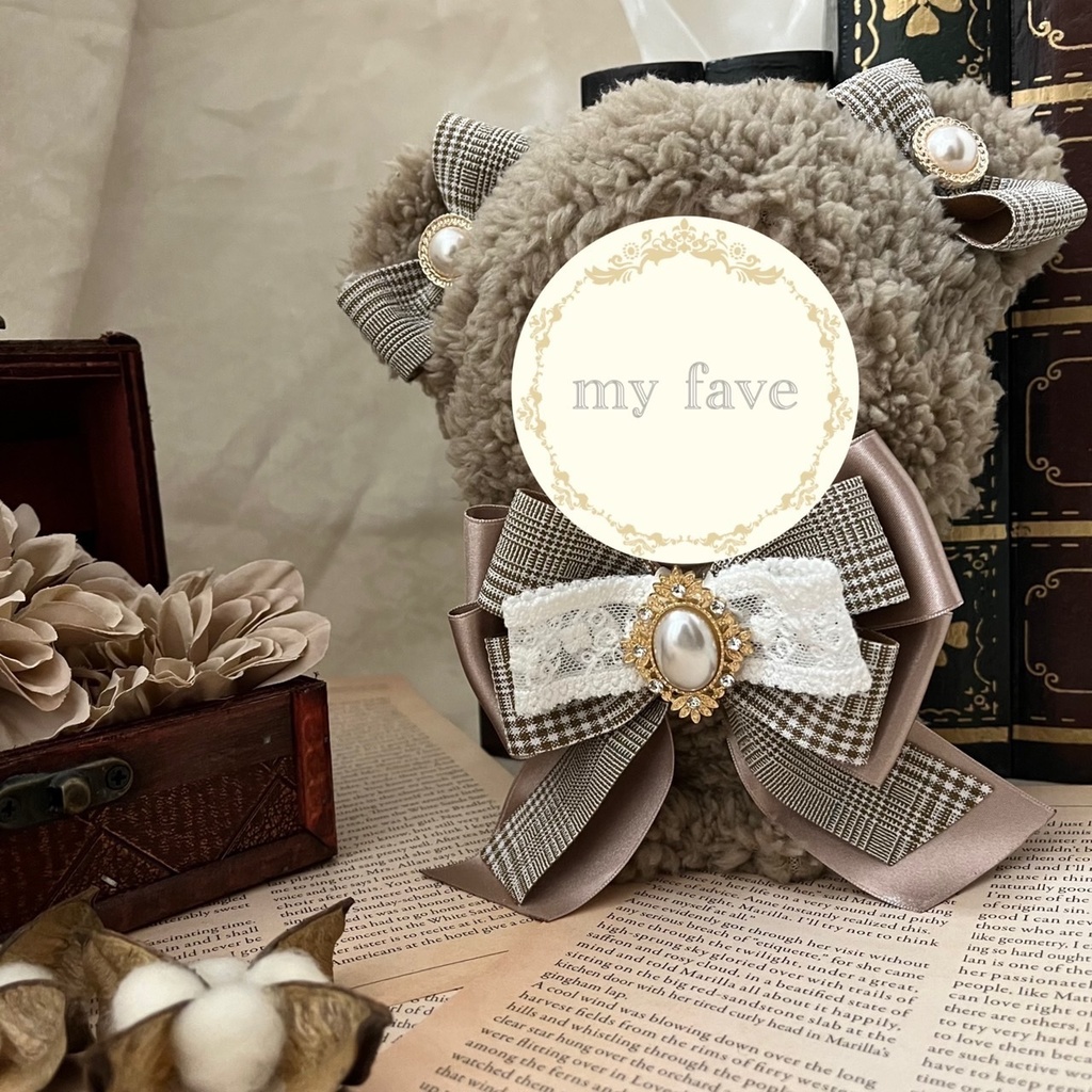 ぬい服 16cm着ぐるみくま ブラウン チェック リボン レース アンティーク