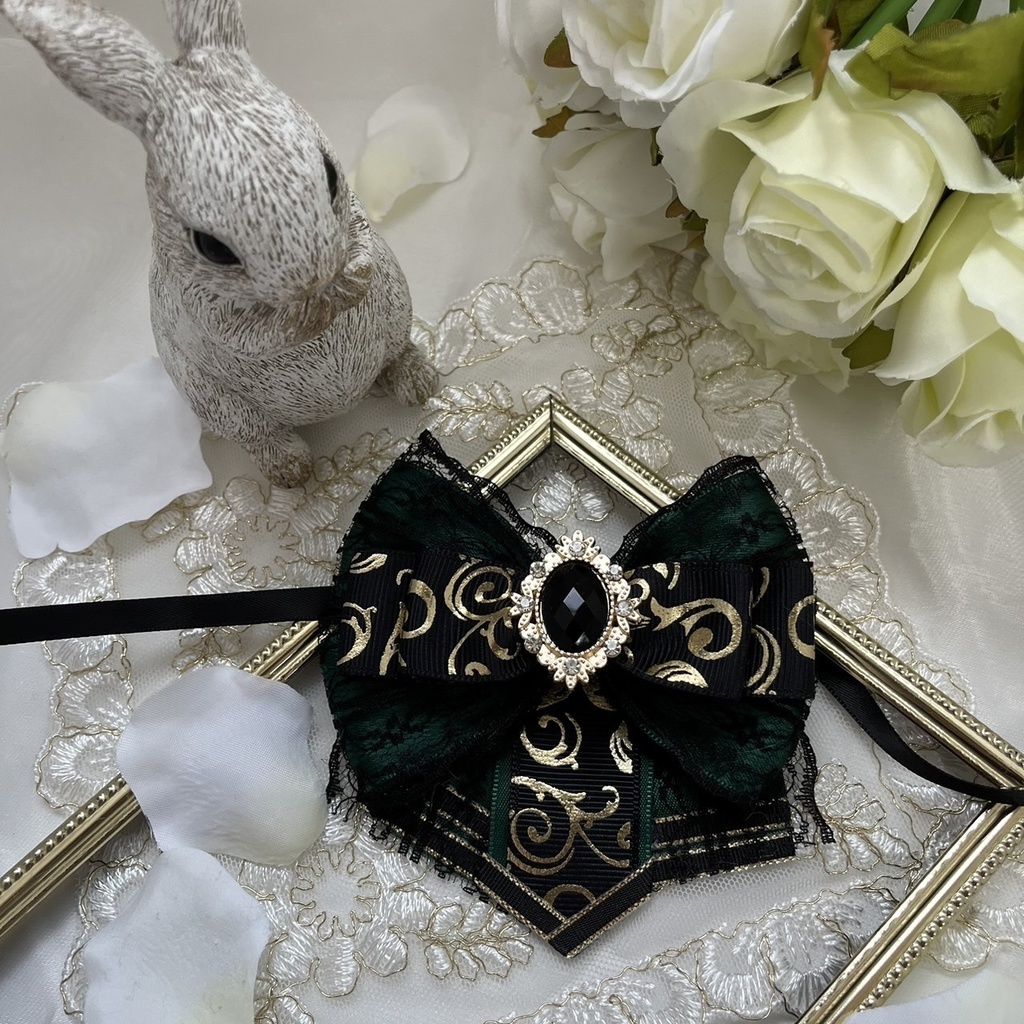 ぬい服 16cm 着ぐるみ ねこ 黒 レース リボン 緑 薔薇