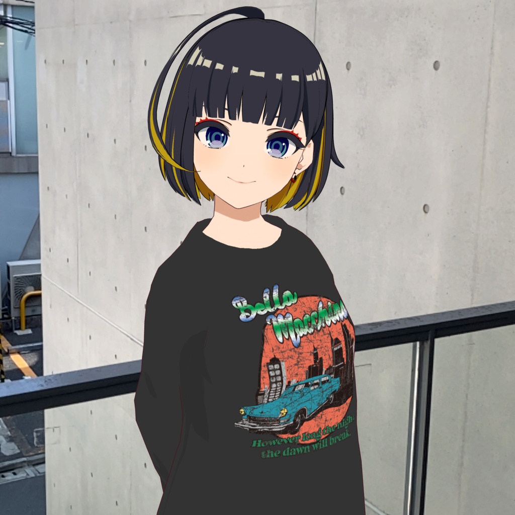 ロンT/カー/かすれプリント