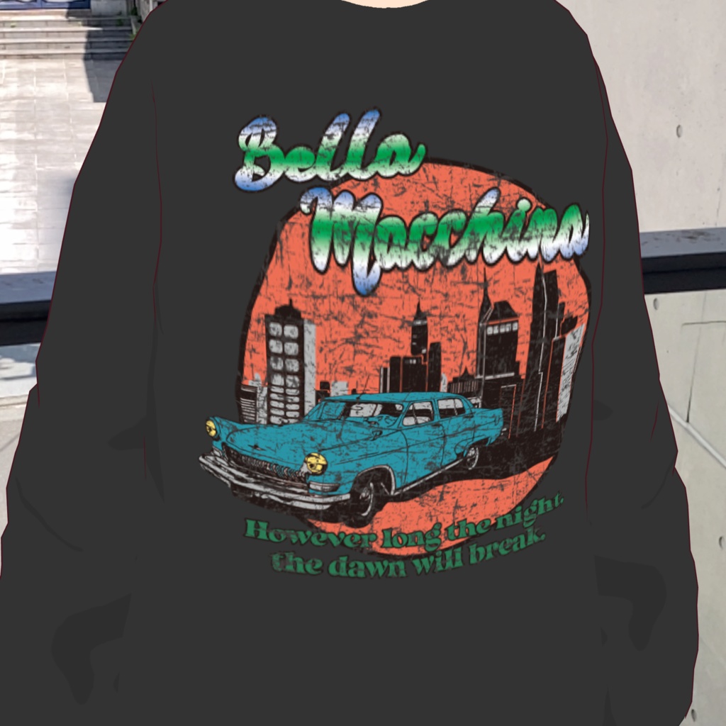 ロンT/カー/かすれプリント