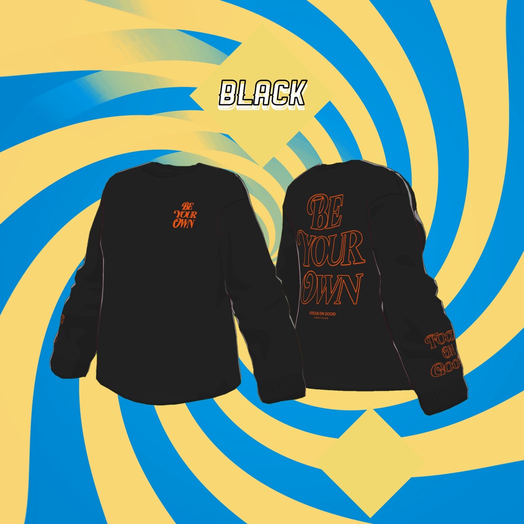 バックプリントロゴデザインロンT/BE YOUR OWN